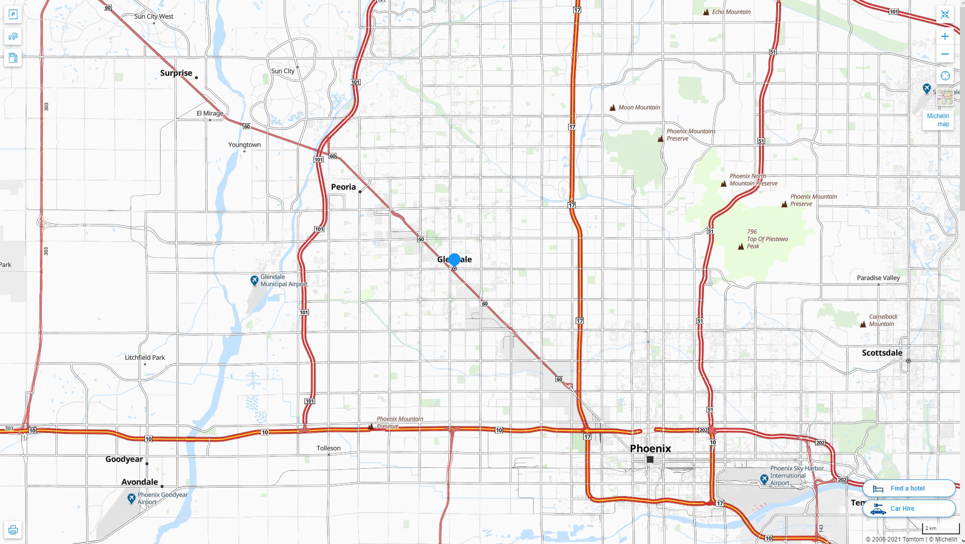 Glendale Arizona Highway and Road Map